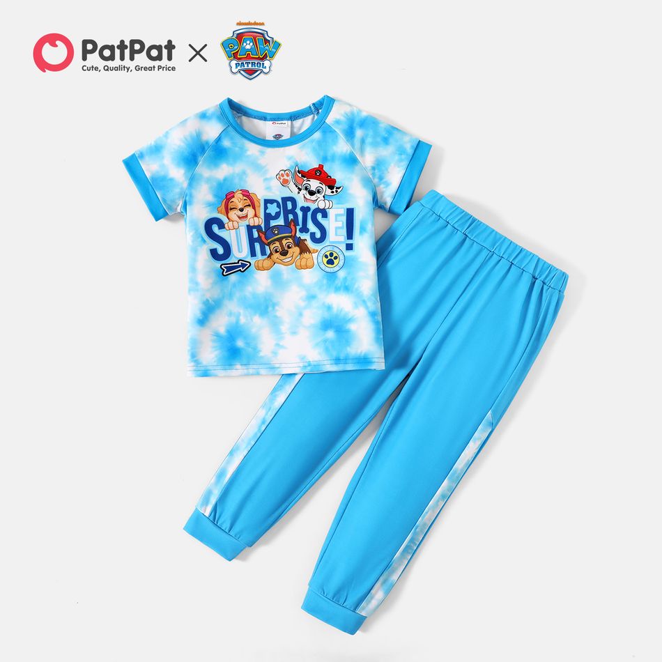 PAW Patrol 2pcs Toddler Boy Tie Dyed Short Raglan Sleeve Tee and Elasticized Pants Set Blue