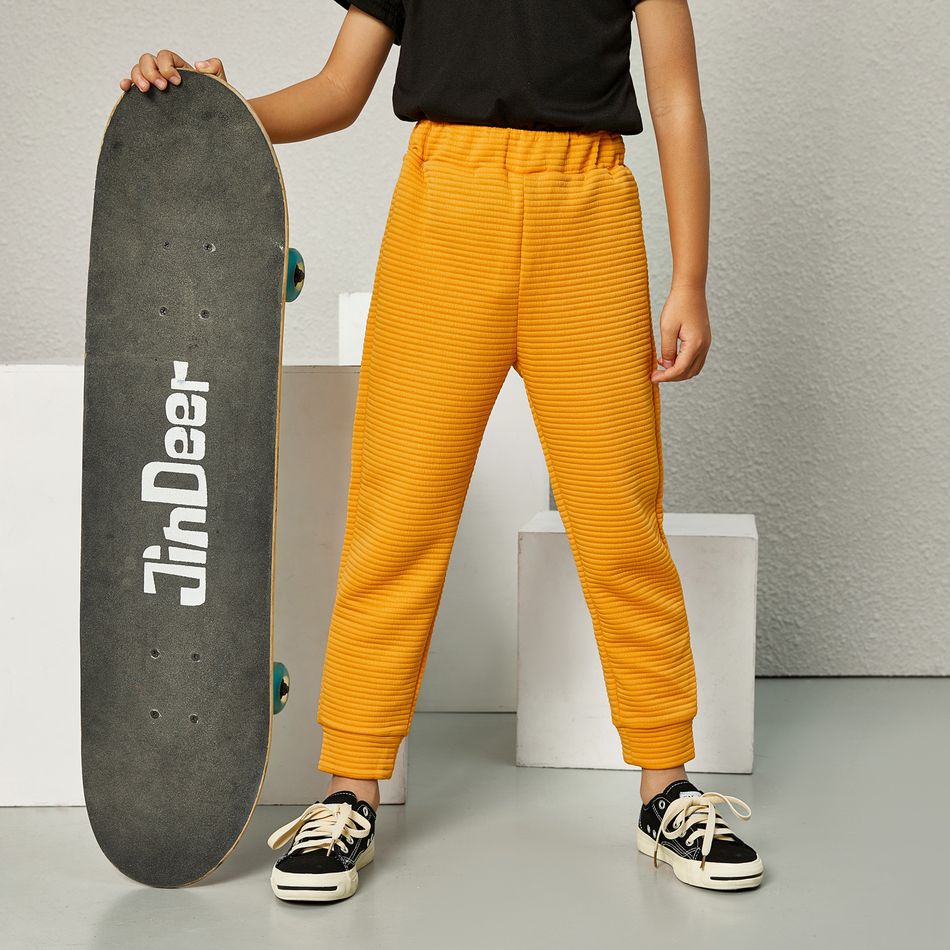 Kid Girl Solid Color Textured Elasticized Casual Pants Ginger