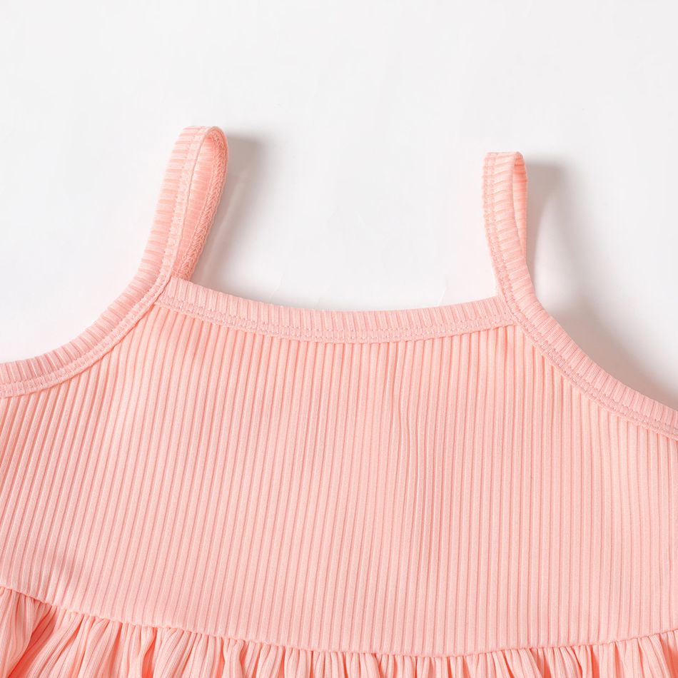 2-piece Toddler Girl Solid Color Ribbed Ruffled Camisole and Elasticized Shorts Set Light Pink big image 4