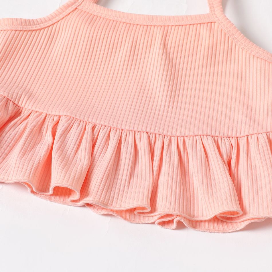 2-piece Toddler Girl Solid Color Ribbed Ruffled Camisole and Elasticized Shorts Set Light Pink big image 5
