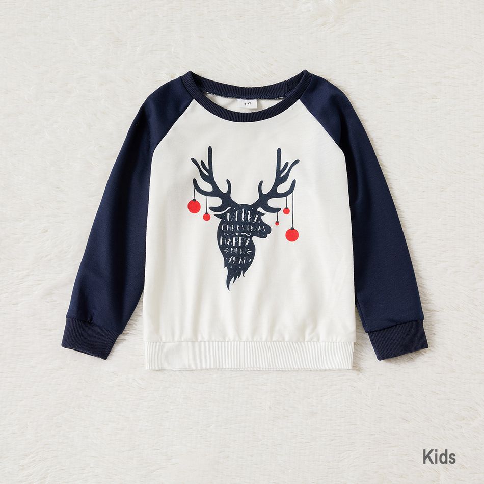Christmas Reindeer and Letter Print Family Matching Long-sleeve Sweatshirts Dark Blue big image 3