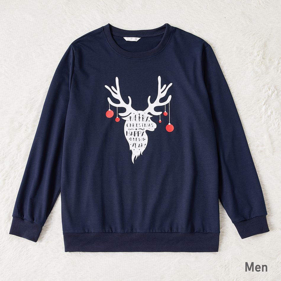 Christmas Reindeer and Letter Print Family Matching Long-sleeve Sweatshirts Dark Blue big image 2