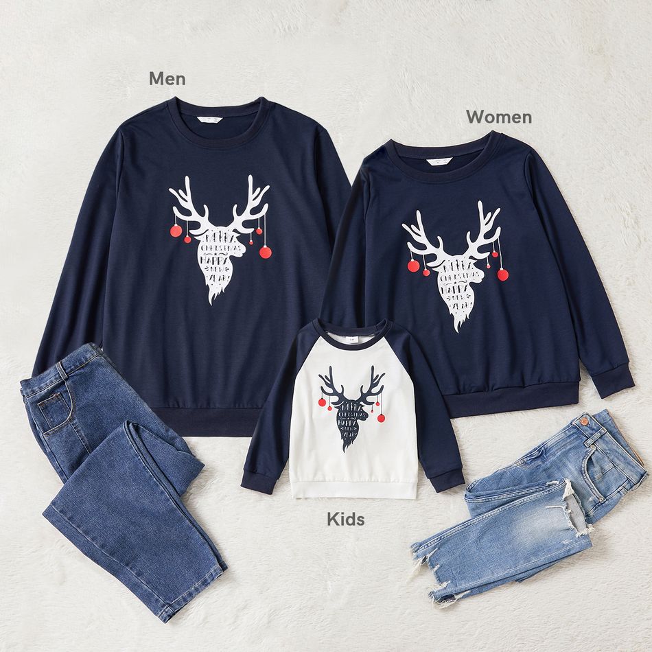 Christmas Reindeer and Letter Print Family Matching Long-sleeve Sweatshirts Dark Blue big image 1
