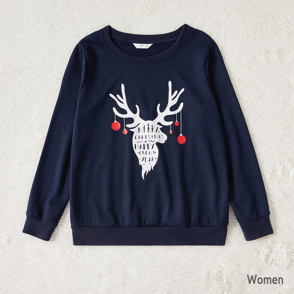 Christmas Reindeer and Letter Print Family Matching Long-sleeve Sweatshirts Dark Blue big image 4