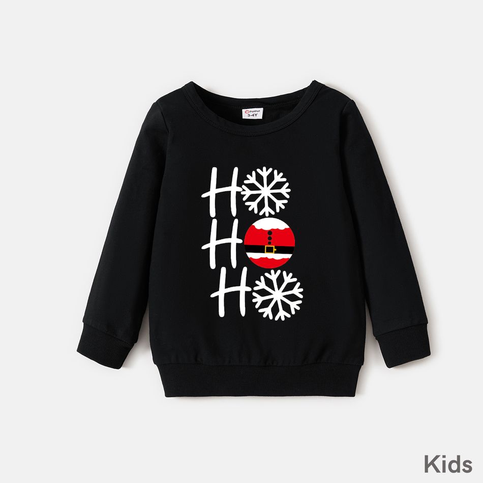 Christmas Family Matching 100% Cotton Letter & Snowflake Print Long-sleeve Sweatshirts Black big image 4