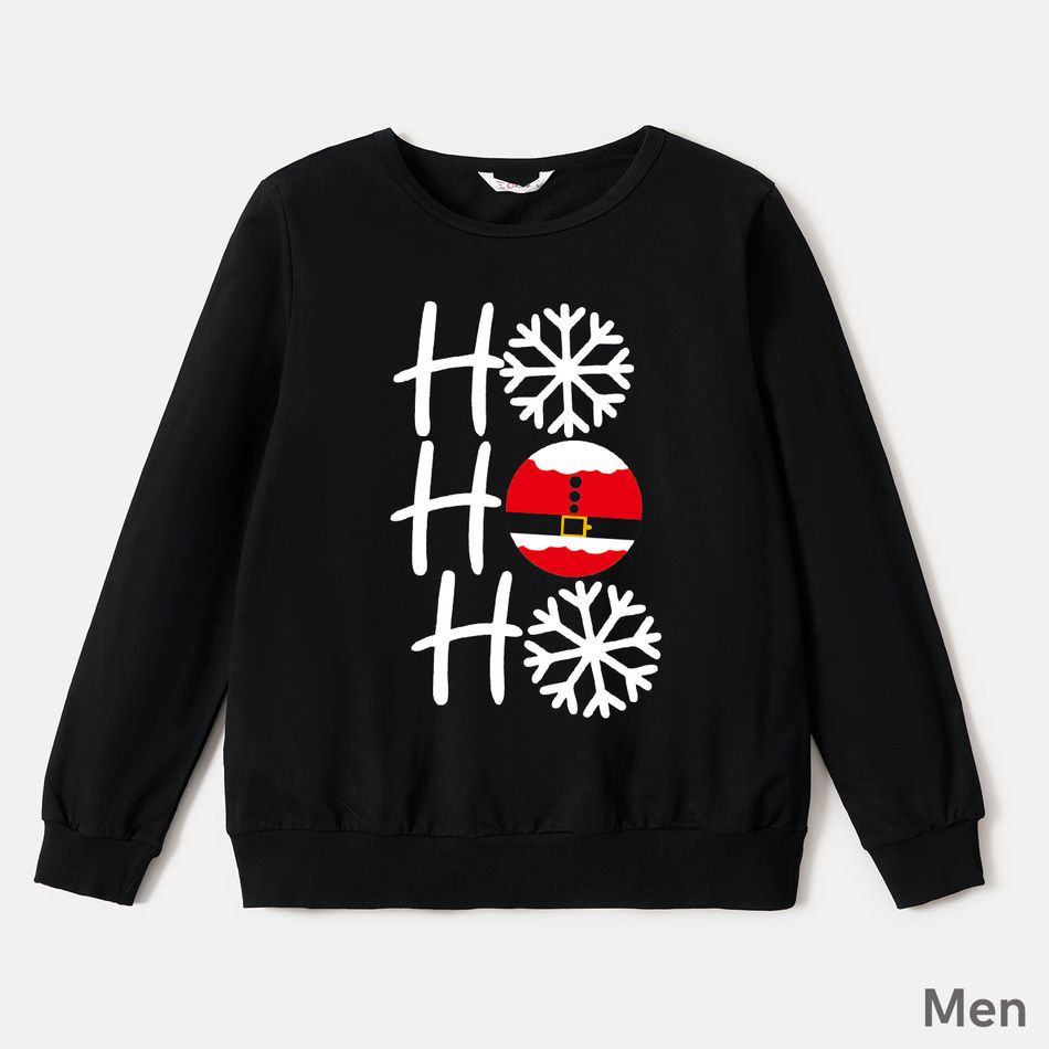 Christmas Family Matching 100% Cotton Letter & Snowflake Print Long-sleeve Sweatshirts Black big image 2
