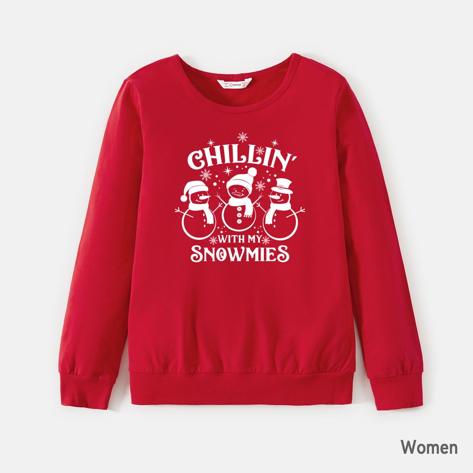 Christmas Letter and Snowman Print Red Family Matching 100% Cotton Long-sleeve Sweatshirts Red big image 6