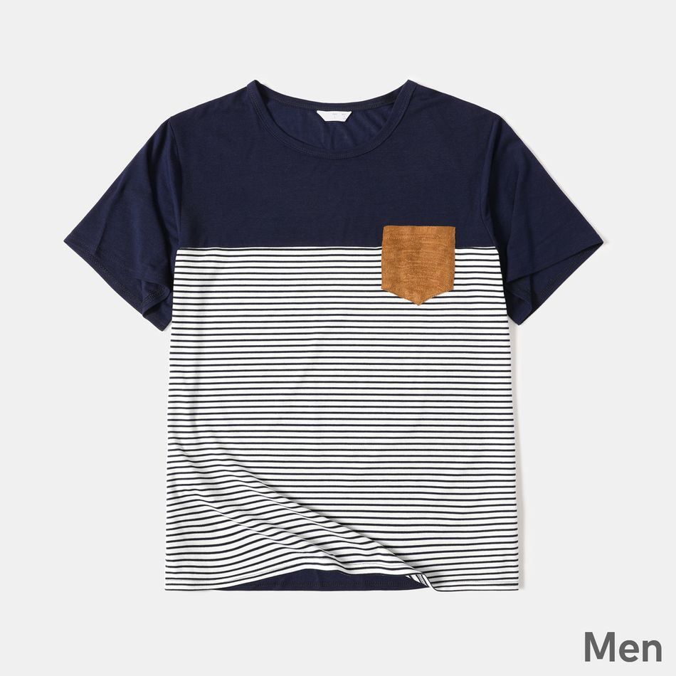 Family Matching Solid Splicing Striped Short-sleeve T-shirts Royal Blue big image 7