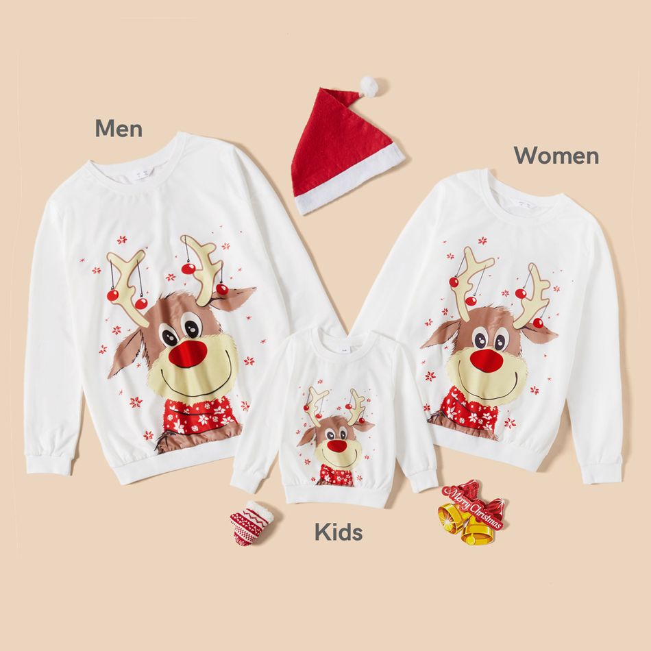 Christmas Elk Print Family Matching White Long-sleeve Sweatshirts White