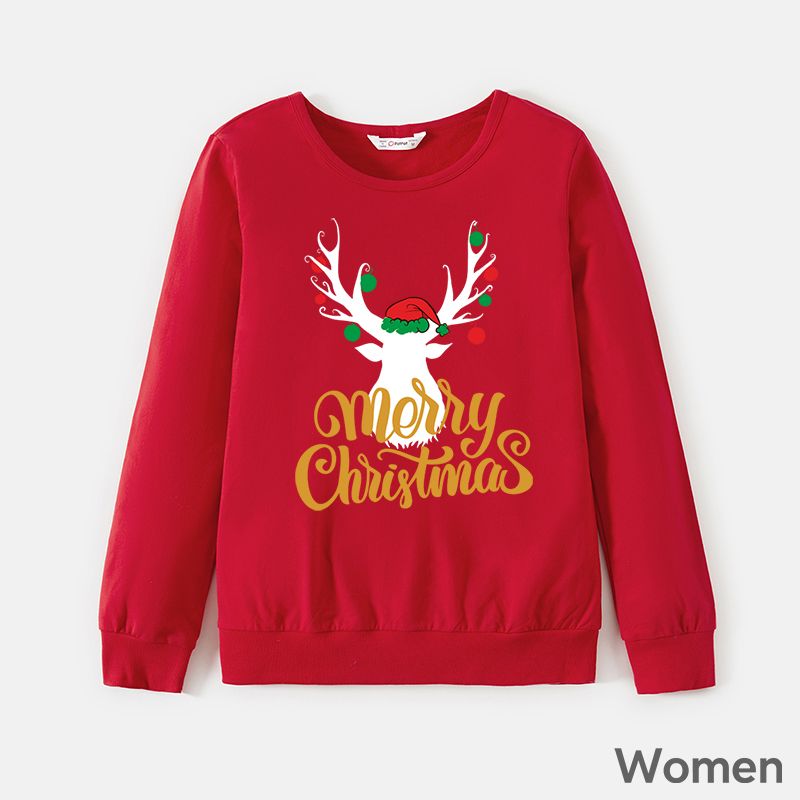 Merry Christmas Antlers Print Family Matching Red Long-sleeve Sweatshirts Red big image 3