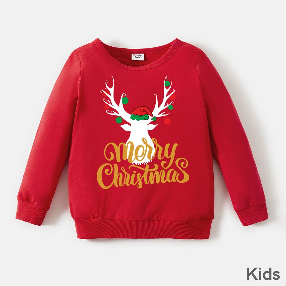 Merry Christmas Antlers Print Family Matching Red Long-sleeve Sweatshirts Red big image 4