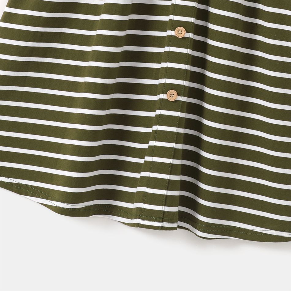 Family Matching Striped Short-sleeve Dresses and Letter Dinosaur Print T-shirts Sets Army green big image 4