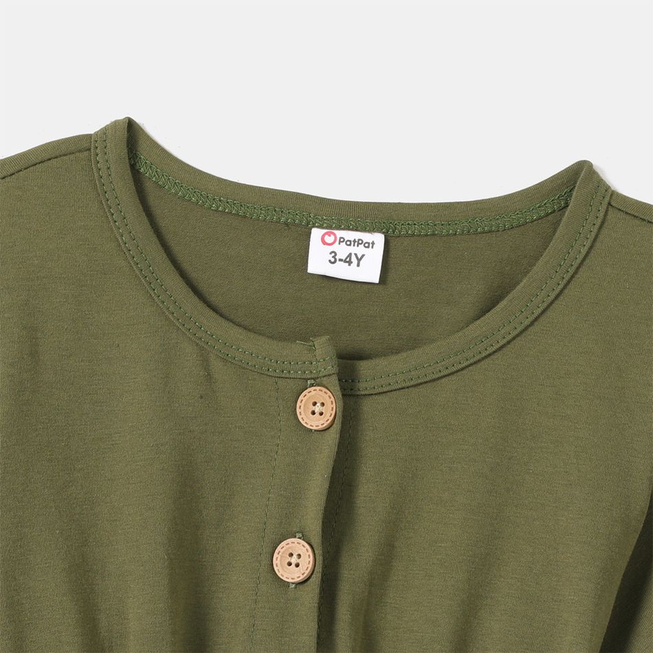 Family Matching Striped Short-sleeve Dresses and Letter Dinosaur Print T-shirts Sets Army green big image 6