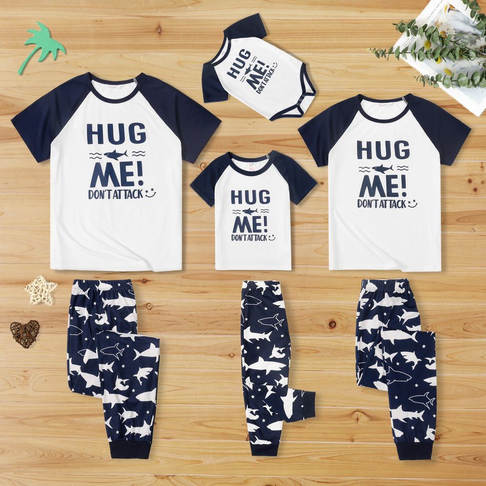Shark and Letter Print Blue Family Matching Raglan Short-sleeve Pajamas Sets (Flame Resistant) Royal Blue