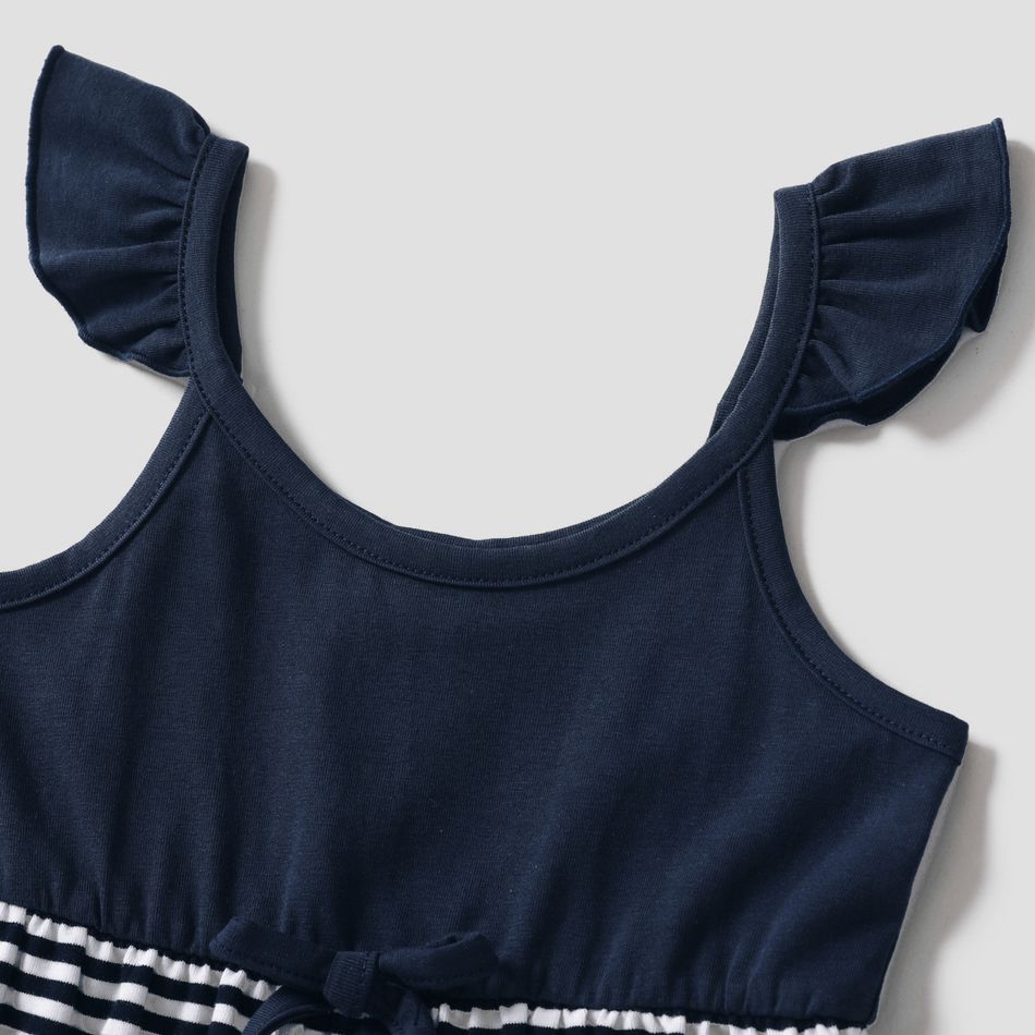 Family Matching Dark Blue Striped Spaghetti Strap Maxi Dresses and Short-sleeve T-shirts Sets COLOREDSTRIPES big image 5