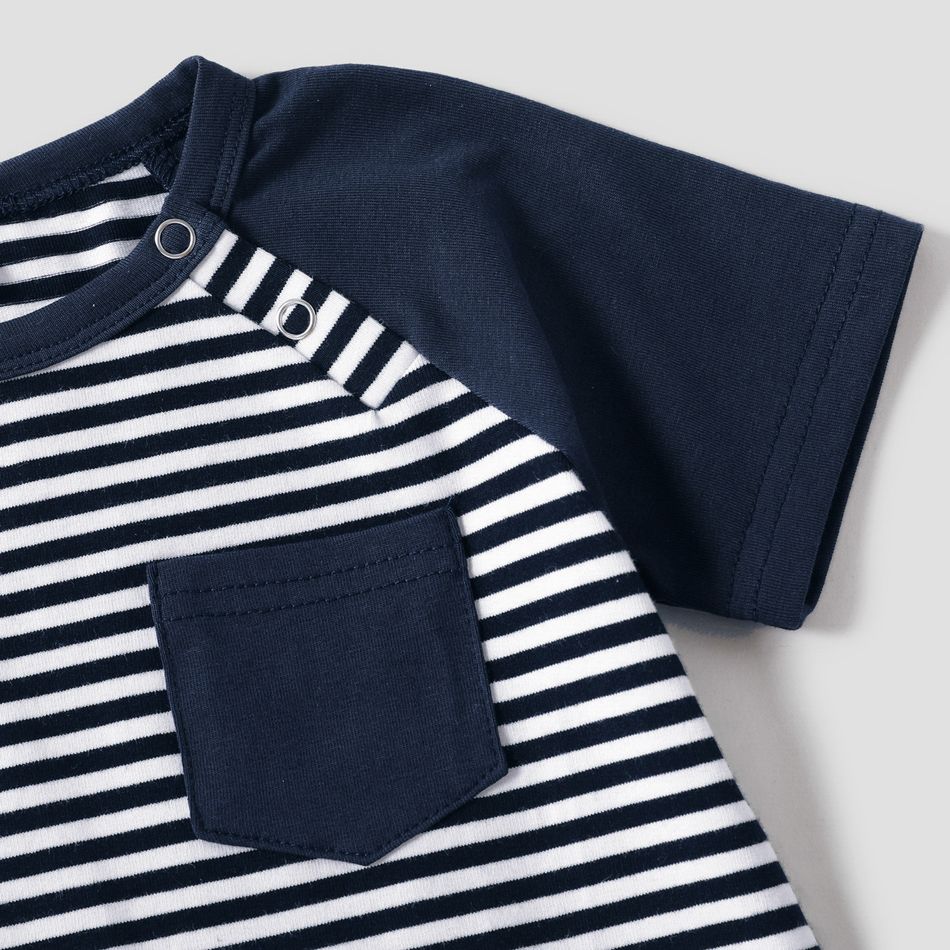 Family Matching Dark Blue Striped Spaghetti Strap Maxi Dresses and Short-sleeve T-shirts Sets COLOREDSTRIPES big image 11