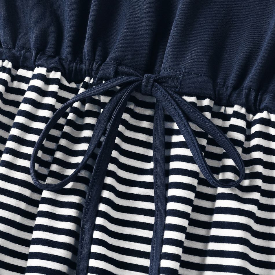 Family Matching Dark Blue Striped Spaghetti Strap Maxi Dresses and Short-sleeve T-shirts Sets COLOREDSTRIPES big image 3