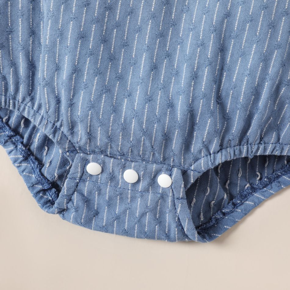 Baby Boy Button Design Textured Sleeveless Tank Romper Deep Blue big image 6