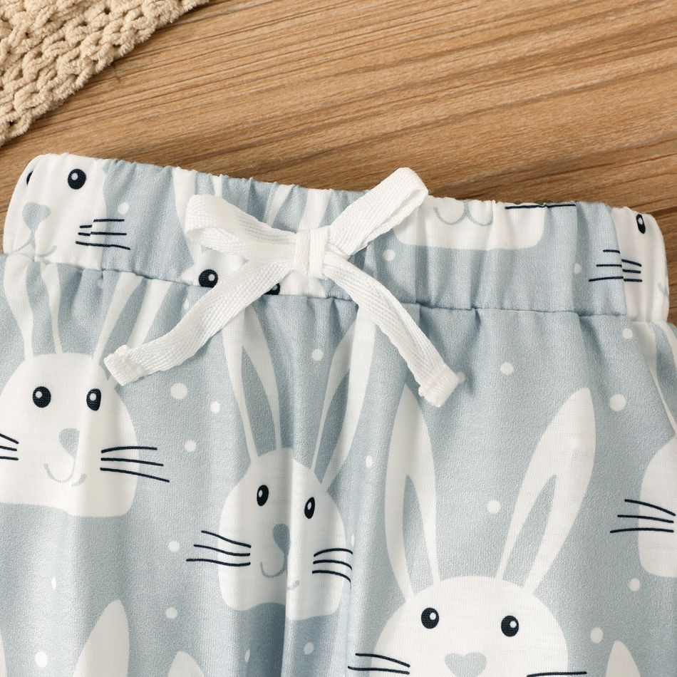 Easter 3pcs Baby Boy/Girl 95% Cotton Short-sleeve Rabbit Letter Print Romper and Pants with Hat Set White big image 4