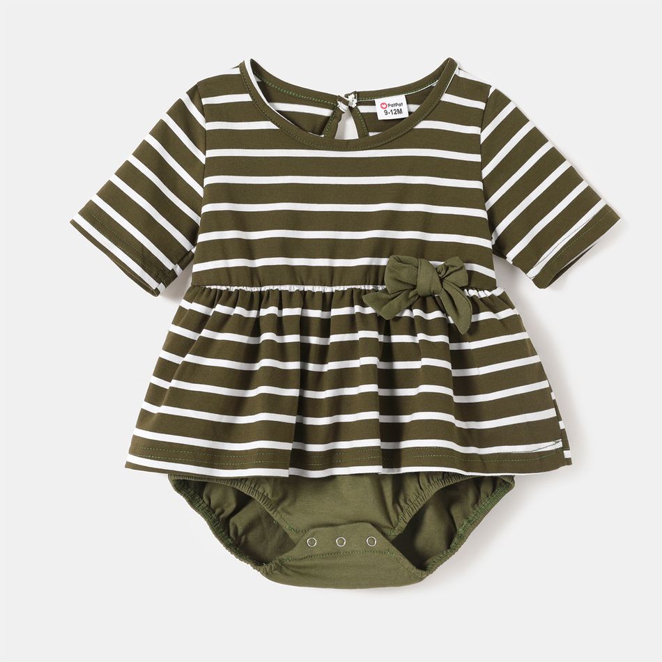 Family Matching Striped Short-sleeve Dresses and Letter Dinosaur Print T-shirts Sets Army green big image 8