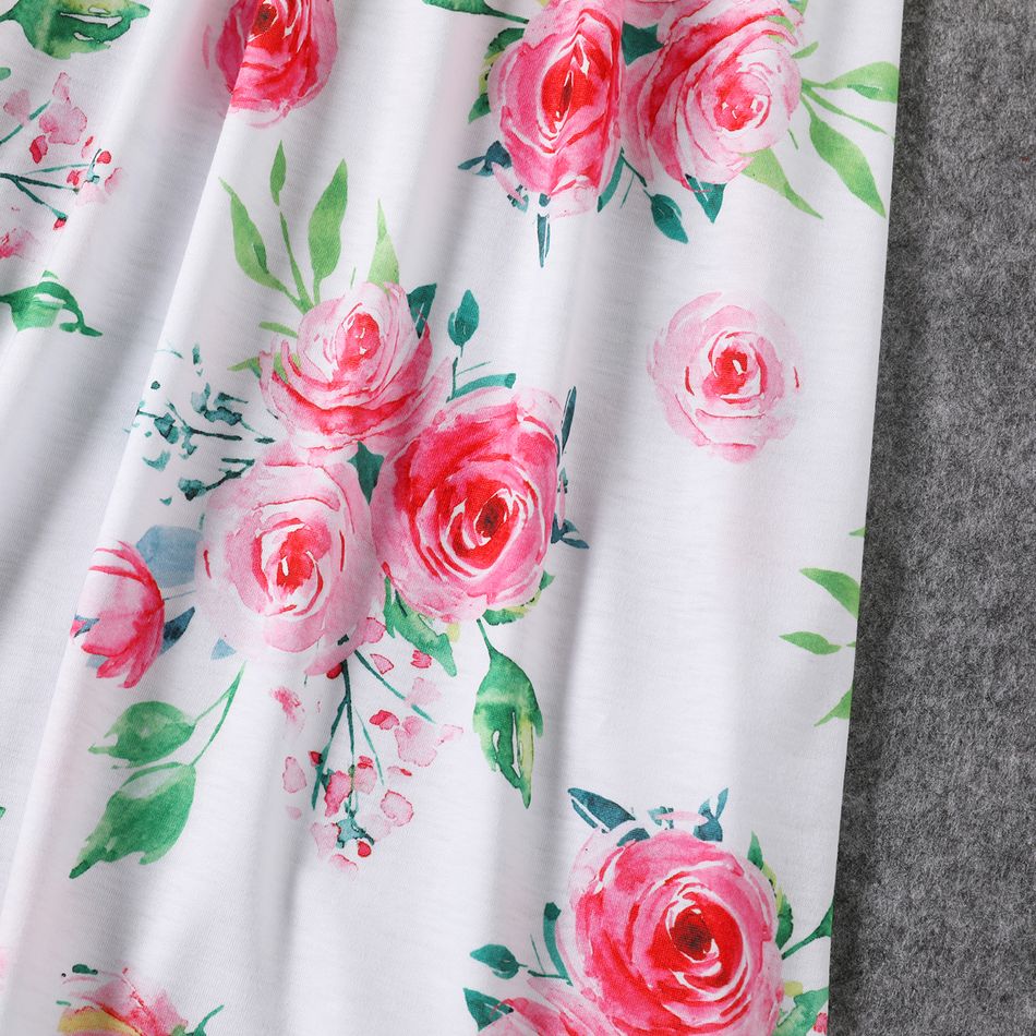Black Spaghetti Strap Splicing Floral Print Midi Dress for Mom and Me White big image 7