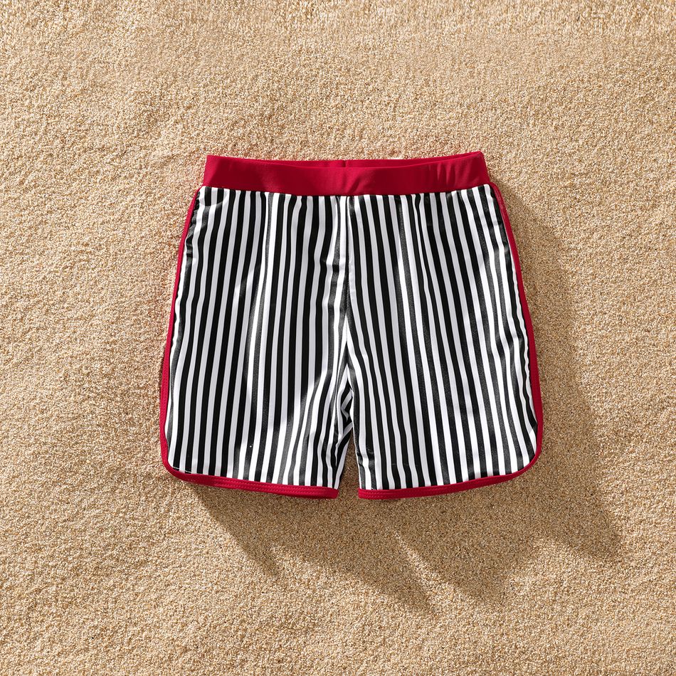 Family Matching Striped Swim Trunks Shorts and Ruffle Splicing One-Piece Swimsuit REDWHITE
