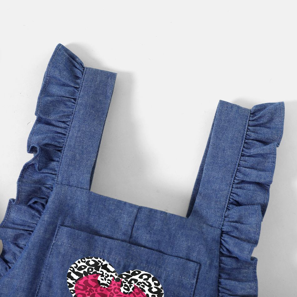 Batman 2pcs Toddler Girl Heart Print Flutter-sleeve White Tee and Ruffled Denim Overalls Set Blue