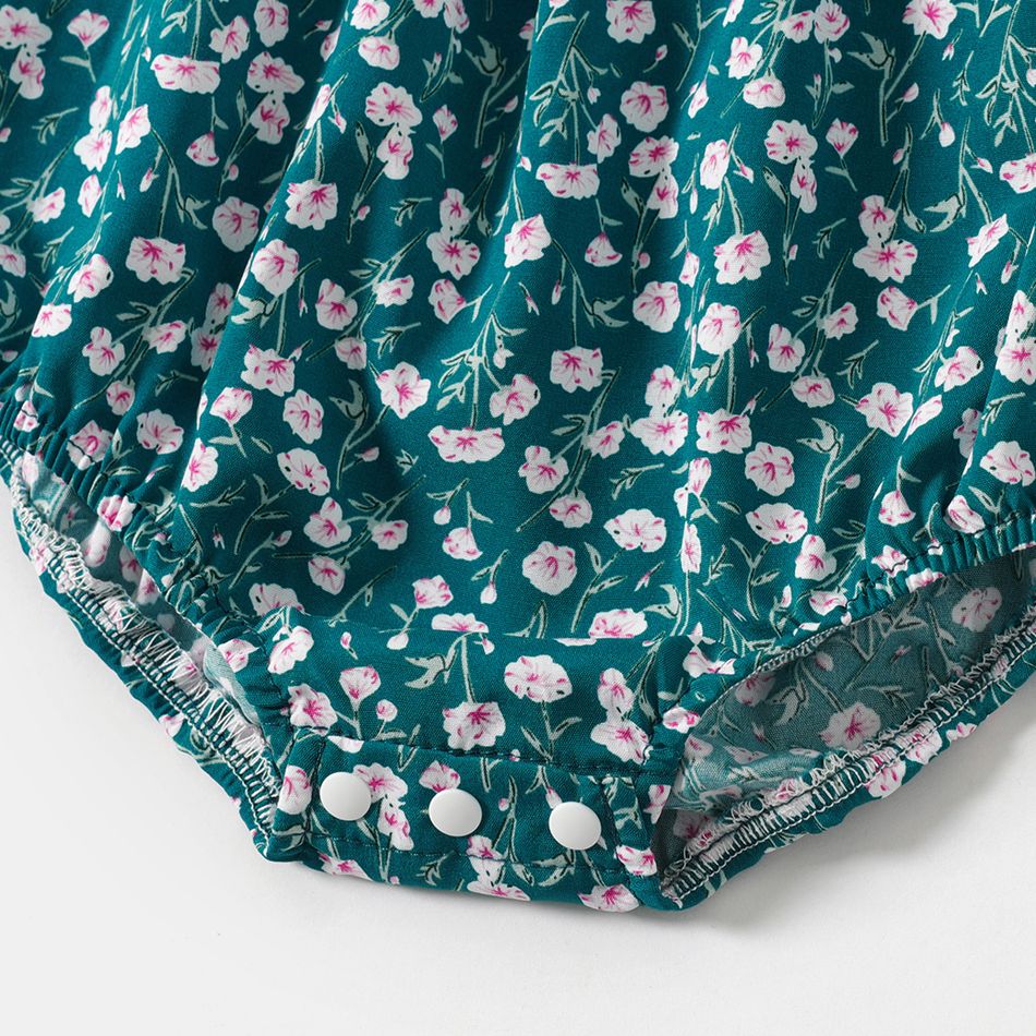 All Over Floral Print Halter Neck Self-tie Sleeveless Romper for Mom and Me Blue big image 11