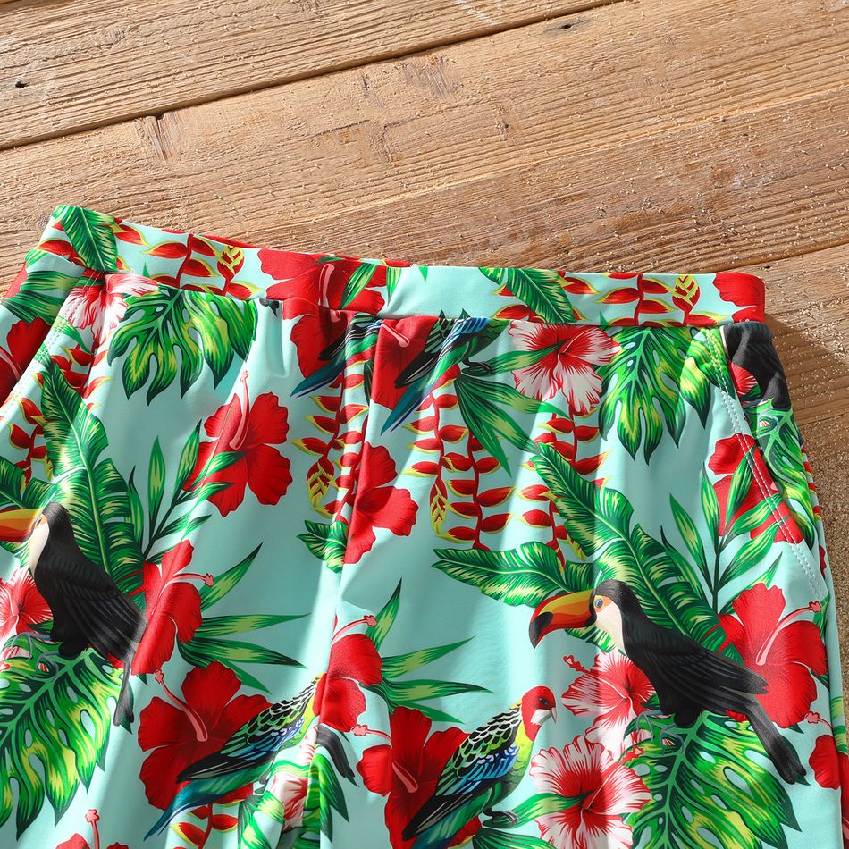 Family Matching All Over Tropical Plants Parrot Print Swim Trunks Shorts and Ruffle Splicing One-Piece Swimsuit Red big image 10