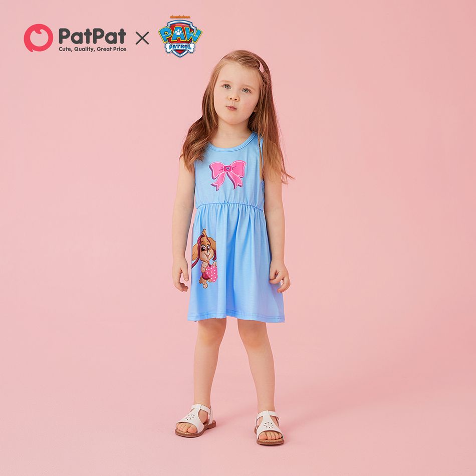 PAW Patrol Toddler Girl Mother's Day Bowknot and Heart Print Tank Dress Blue big image 7
