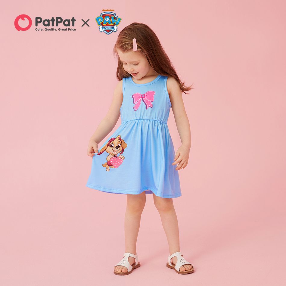 PAW Patrol Toddler Girl Mother's Day Bowknot and Heart Print Tank Dress Blue big image 8
