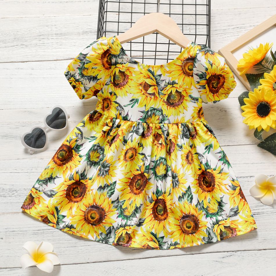 Criança Menina Entrançado Bonito Girassol Vestidos Amarelo big image 1