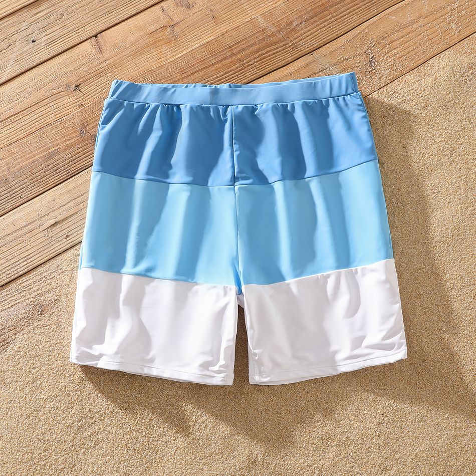 Family Matching Colorblock Swim Trunks Shorts and One Shoulder Hollow Out Self-tie One-Piece Swimsuit Blue big image 9