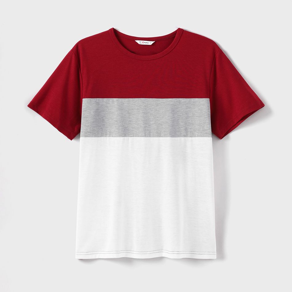 Family Matching Red Striped Sleeveless Dresses and Colorblock Short-sleeve T-shirts Sets WineRed big image 6