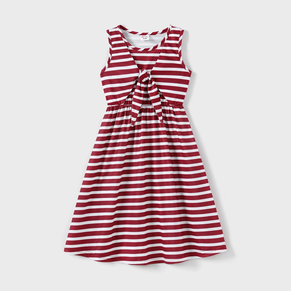 Family Matching Red Striped Sleeveless Dresses and Colorblock Short-sleeve T-shirts Sets WineRed big image 9