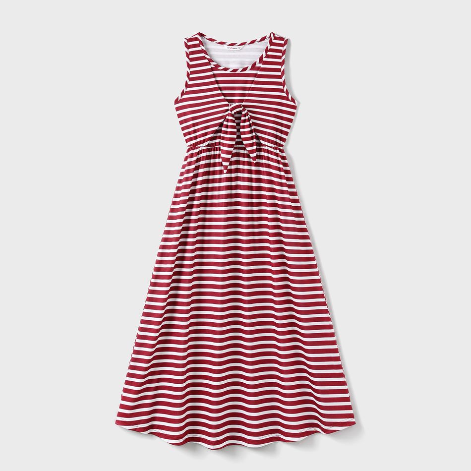 Family Matching Red Striped Sleeveless Dresses and Colorblock Short-sleeve T-shirts Sets WineRed big image 3