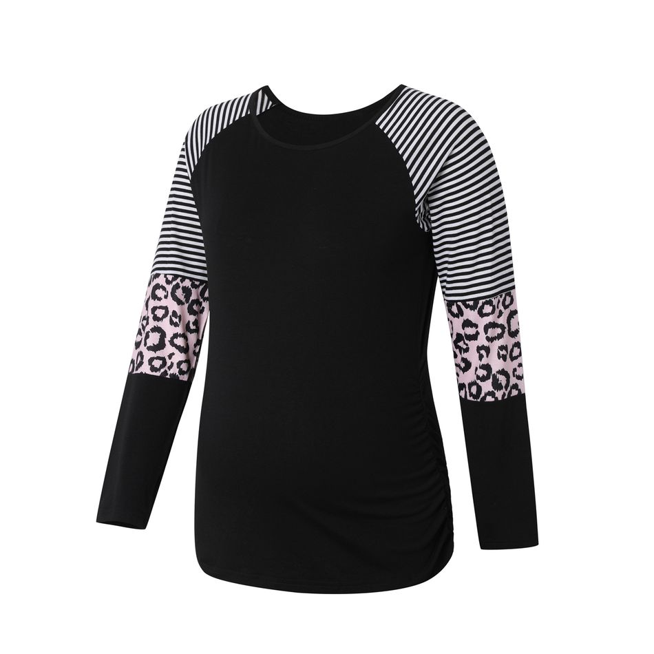 Maternity Stripe and Leopard Print Long-sleeve T-shirt Black
