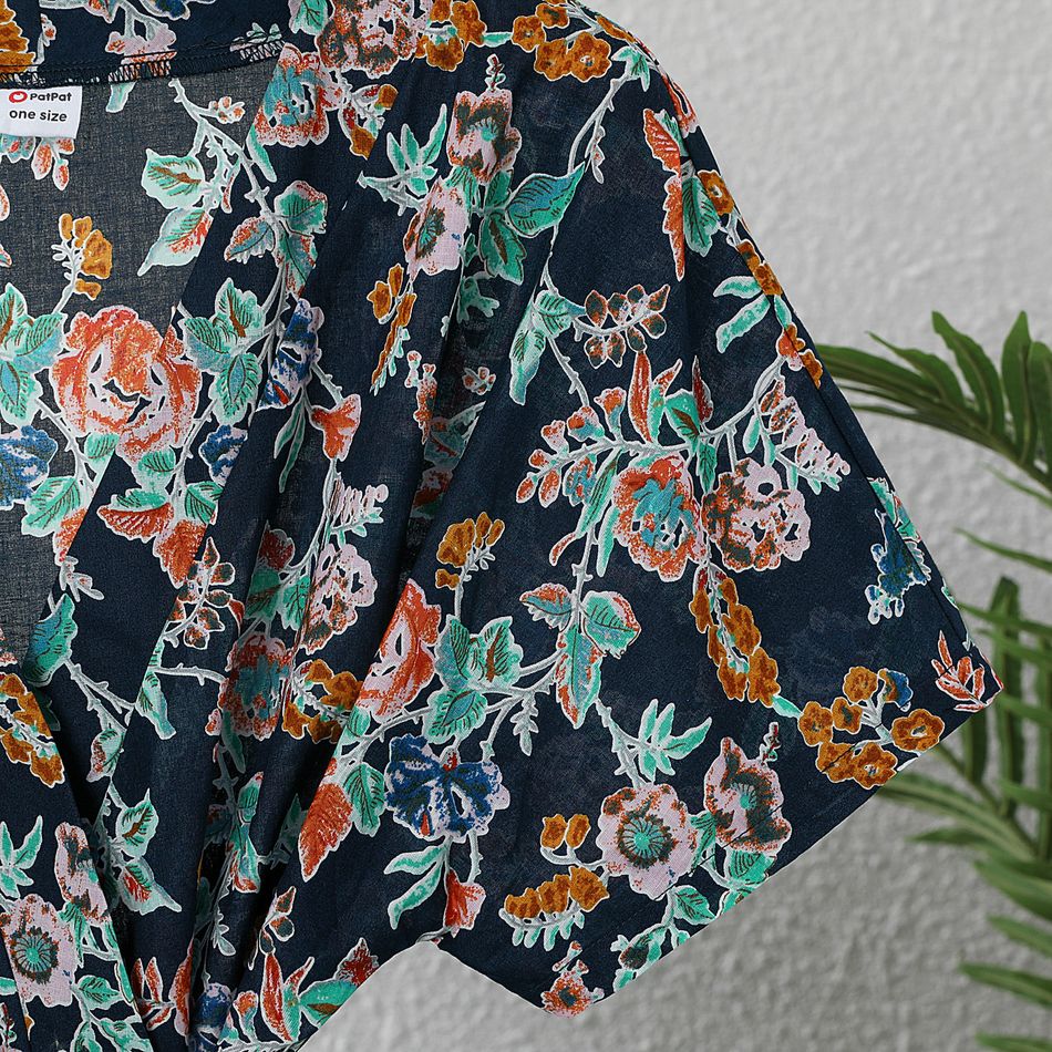 Mommy and Me 100% Cotton Allover Floral Print Short-sleeve Robe and Swaddle Set royalblue big image 7