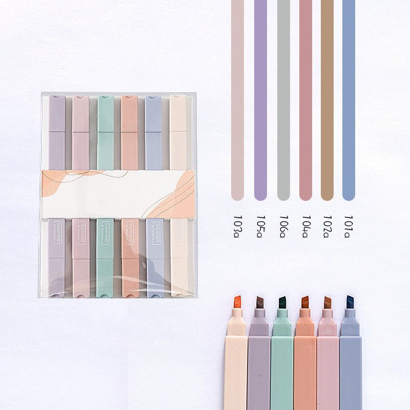 6-pack Morandi Colored Fluorescent Pen Double Head Highlighter Color Mark Student Marker Kids Stationery Multi-color