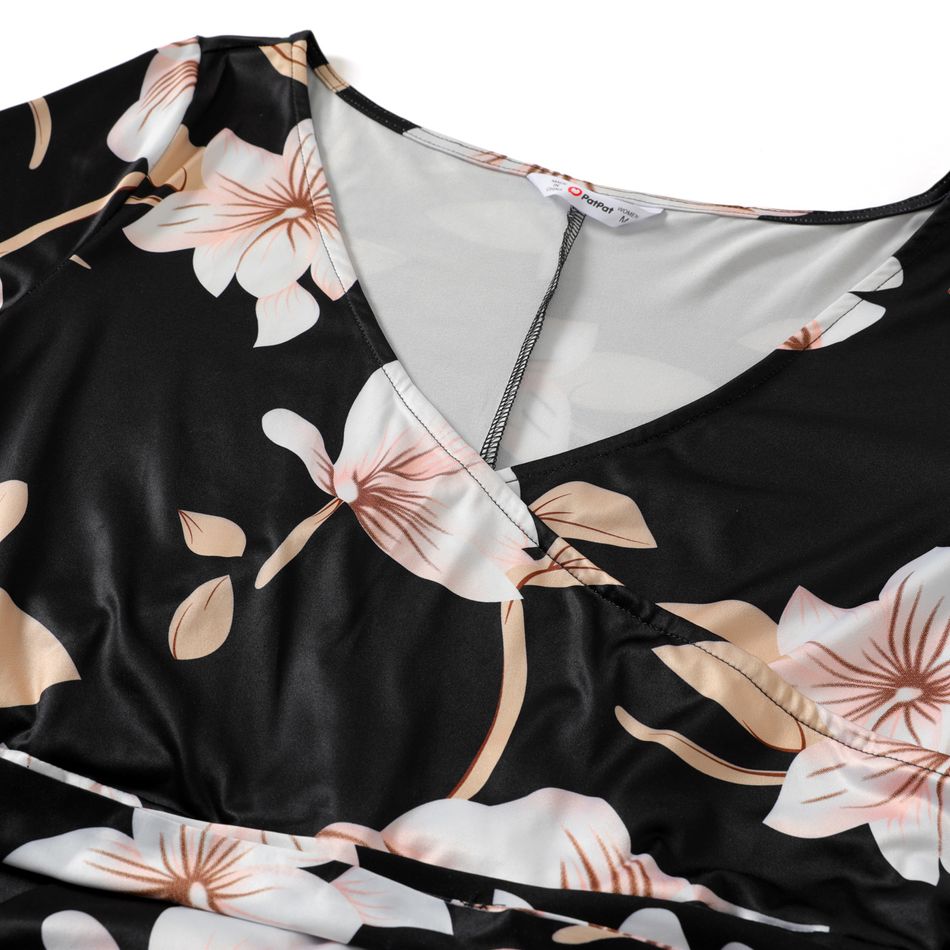 أنيقة الأزهار المطبوعة قصيرة الأكمام فستان ماكسي الأمومة أسود big image 5