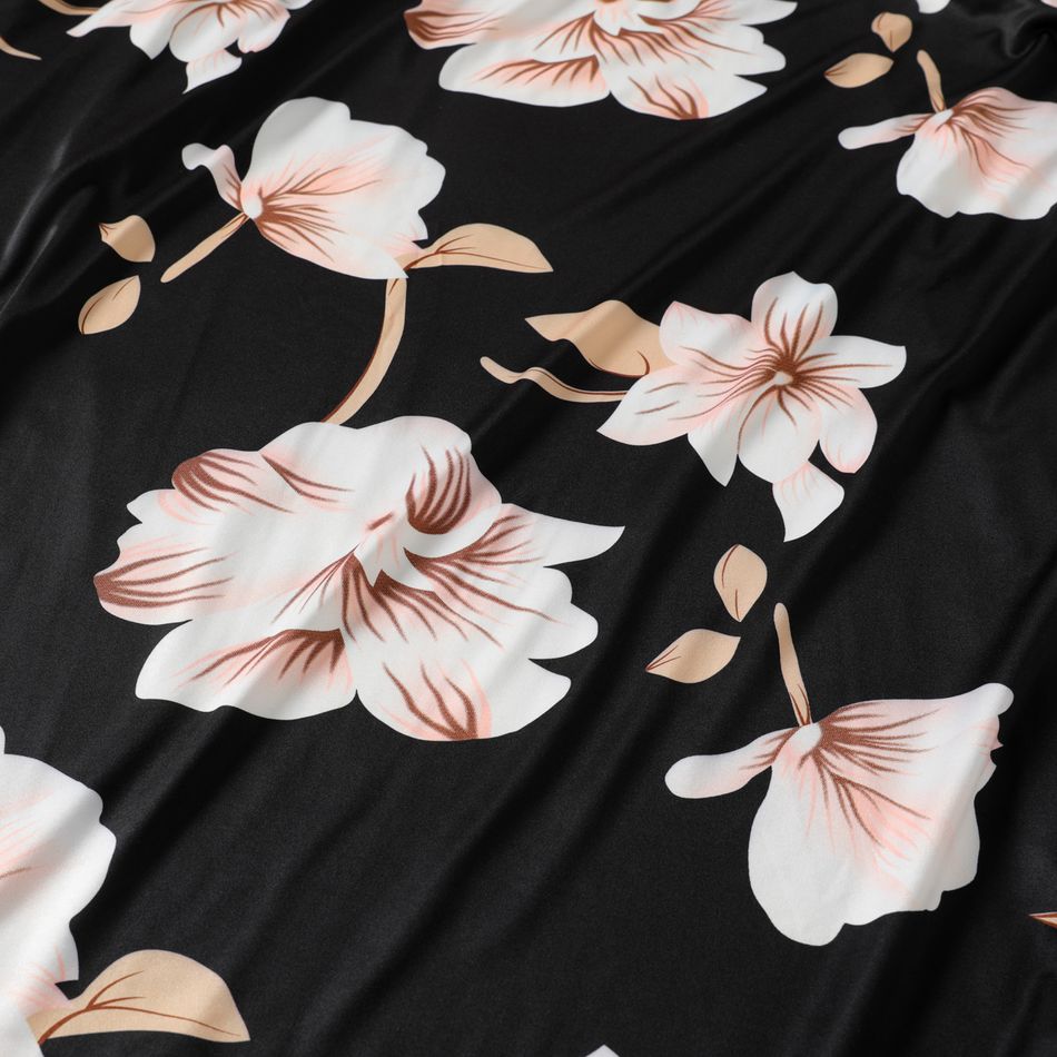 أنيقة الأزهار المطبوعة قصيرة الأكمام فستان ماكسي الأمومة أسود big image 6