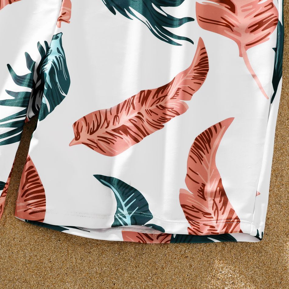 Family Matching All Over Tropical Palm Leaf Print Swim Trunks Shorts and Spaghetti Strap One-Piece Swimsuit White big image 11
