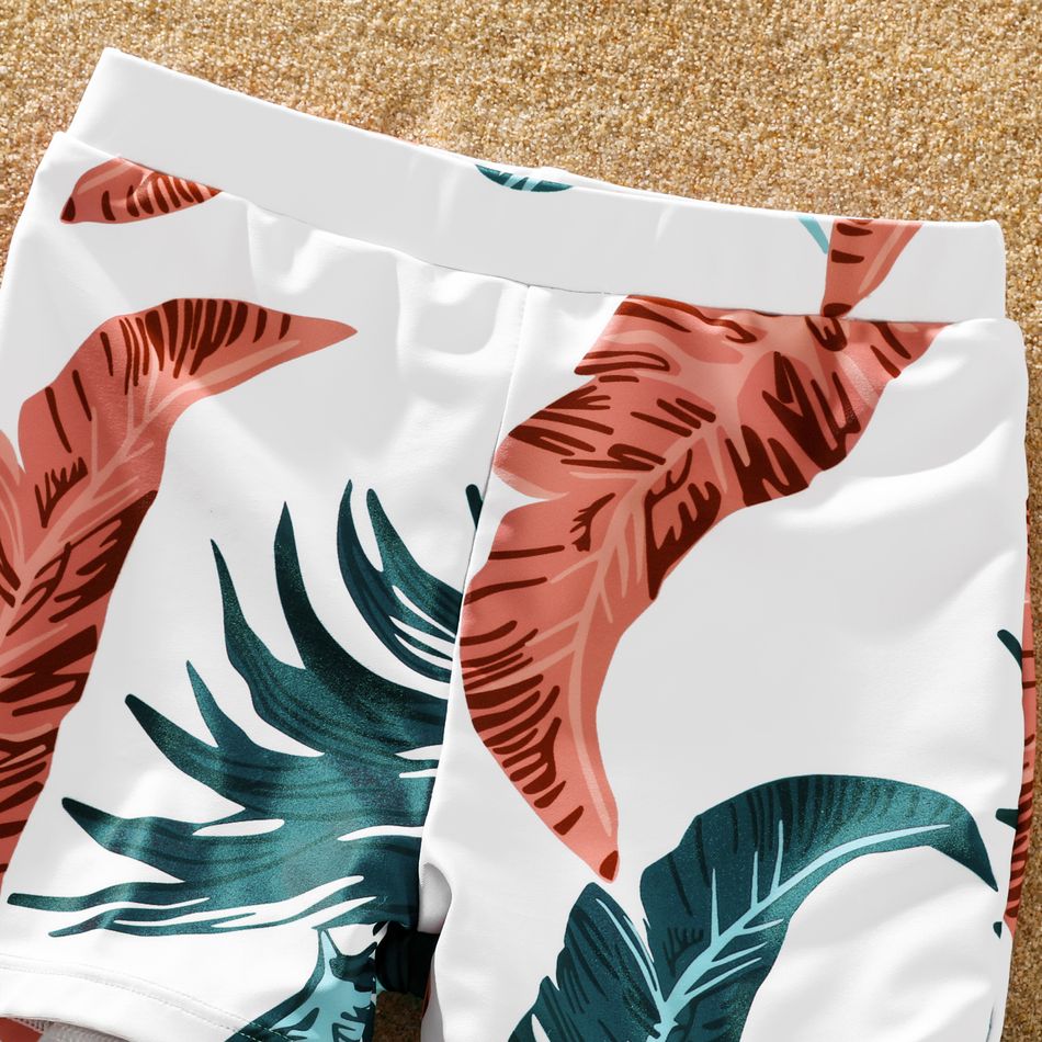 Family Matching All Over Tropical Palm Leaf Print Swim Trunks Shorts and Spaghetti Strap One-Piece Swimsuit White big image 12