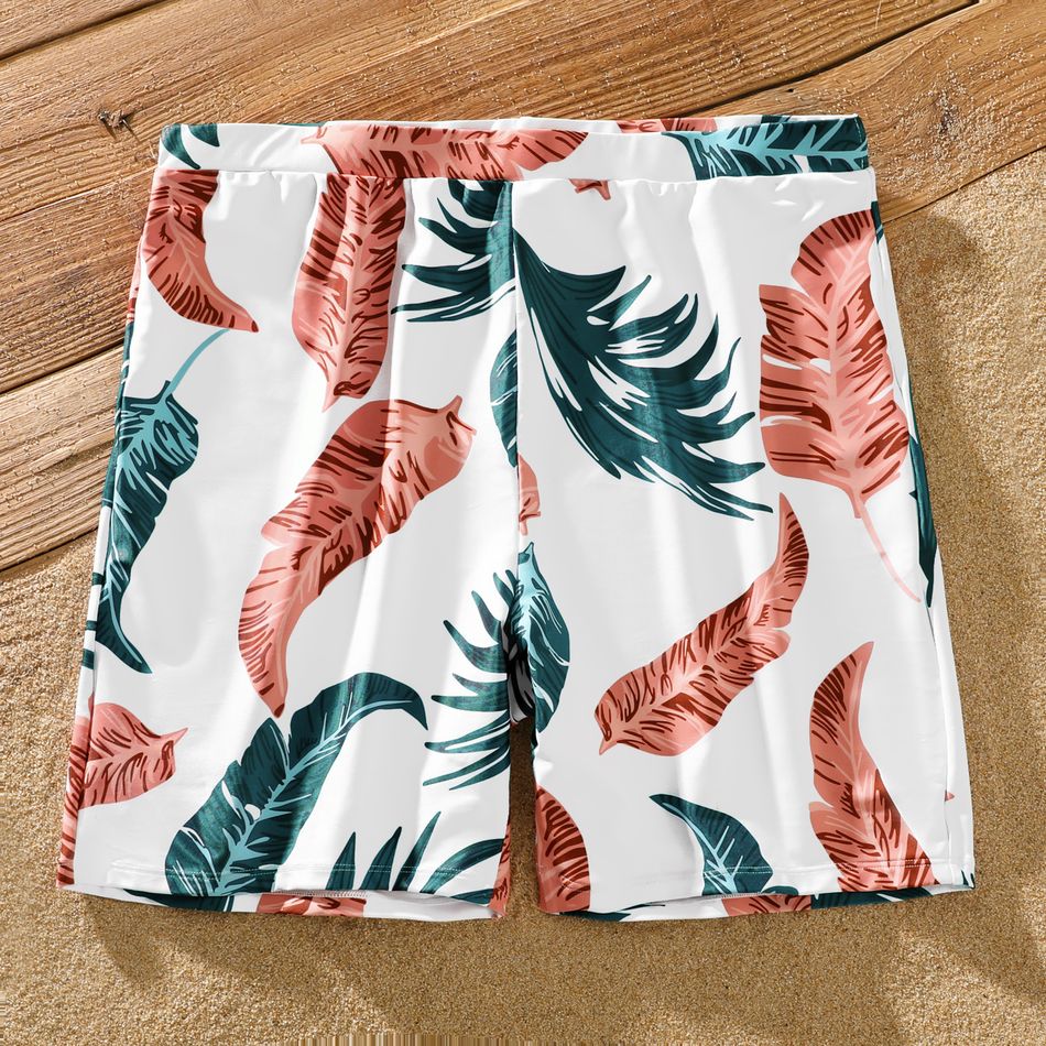 Family Matching All Over Tropical Palm Leaf Print Swim Trunks Shorts and Spaghetti Strap One-Piece Swimsuit White big image 10