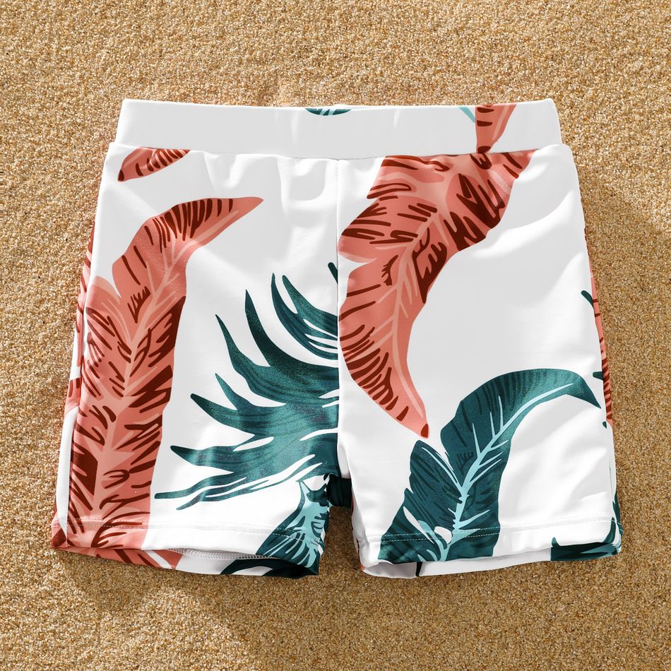 Family Matching All Over Tropical Palm Leaf Print Swim Trunks Shorts and Spaghetti Strap One-Piece Swimsuit White big image 13