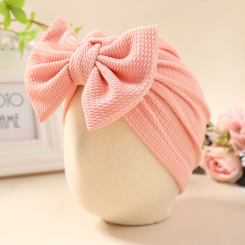 Baby Solid Textured Bow Turban Hat Rose Gold big image 6