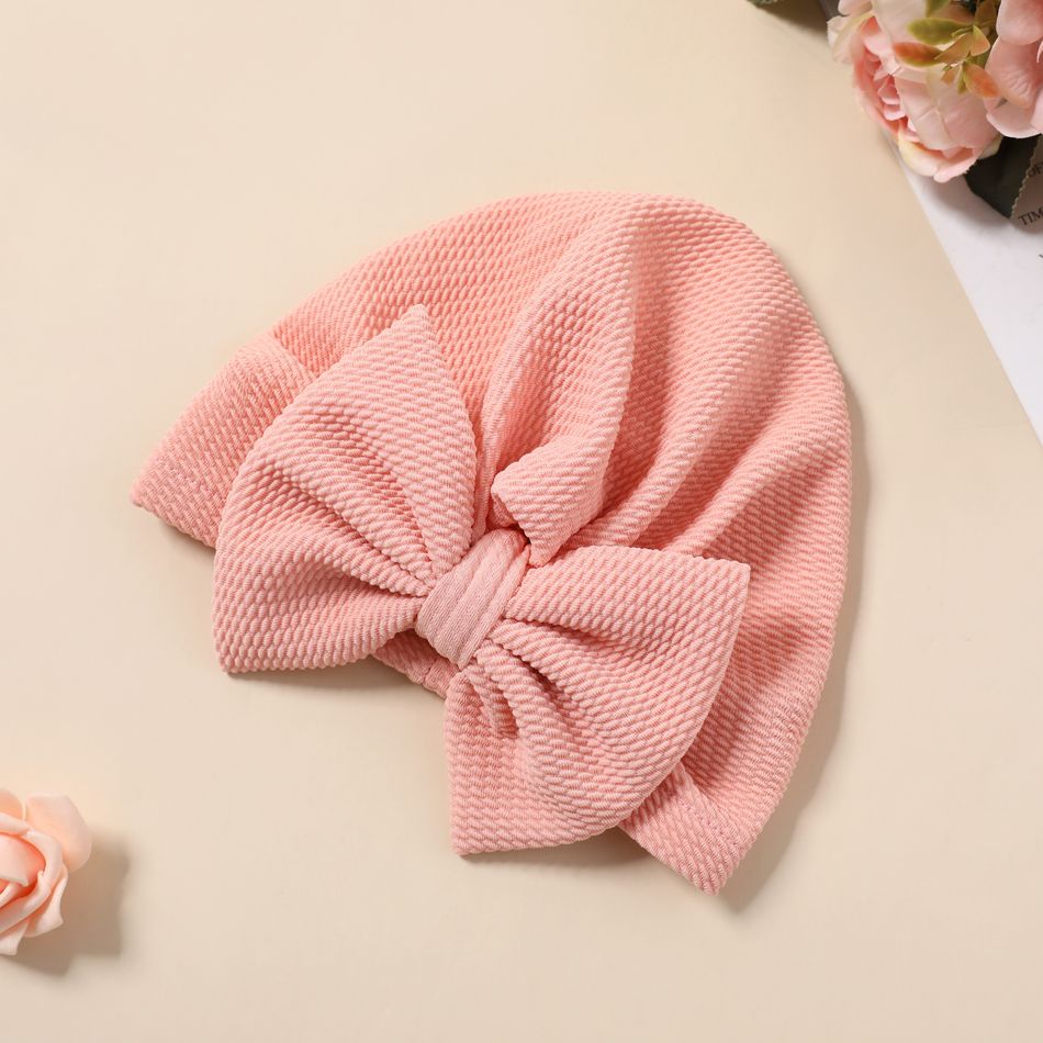 Baby Solid Textured Bow Turban Hat Rose Gold big image 5