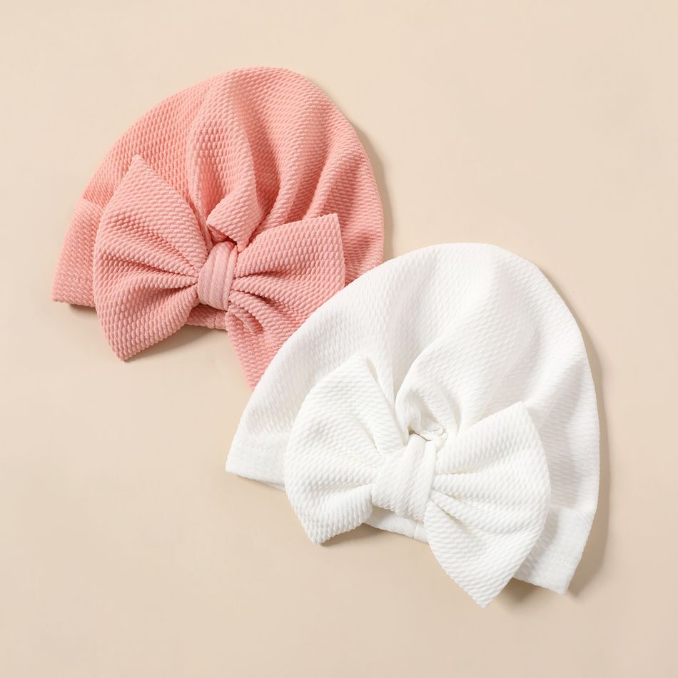 Baby Solid Textured Bow Turban Hat Rose Gold big image 2