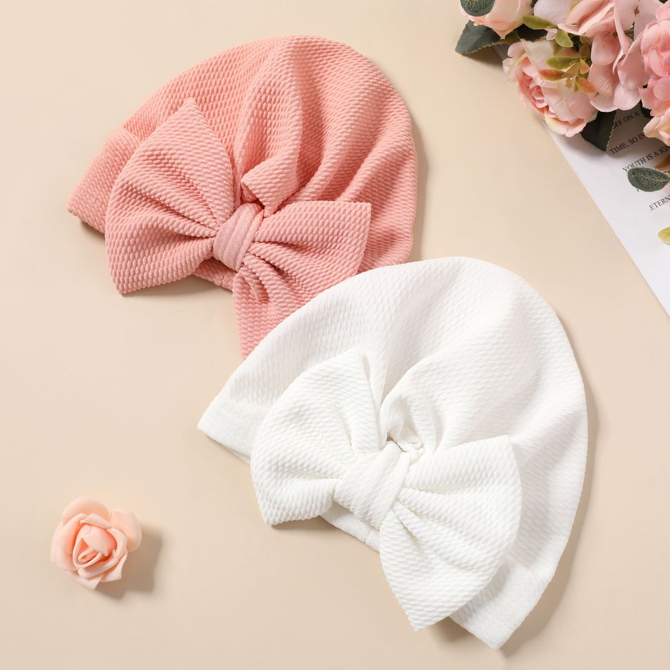 Baby Solid Textured Bow Turban Hat Rose Gold big image 3
