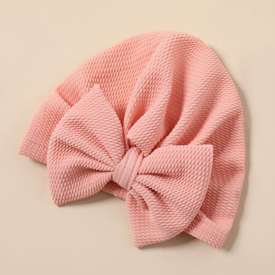 Baby Solid Textured Bow Turban Hat Rose Gold